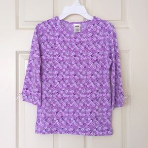 NWOT.Old Navy Multicolor Purple Floral V-Neck Top w/3/4 Sleeve & Cuff Ribbon Tie